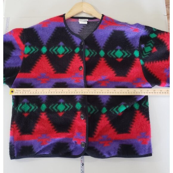 Vintage 90s David Wayne Navajo Style Aztec Print Button Up Cardigan Sweater Cozy - Picture 3 of 5